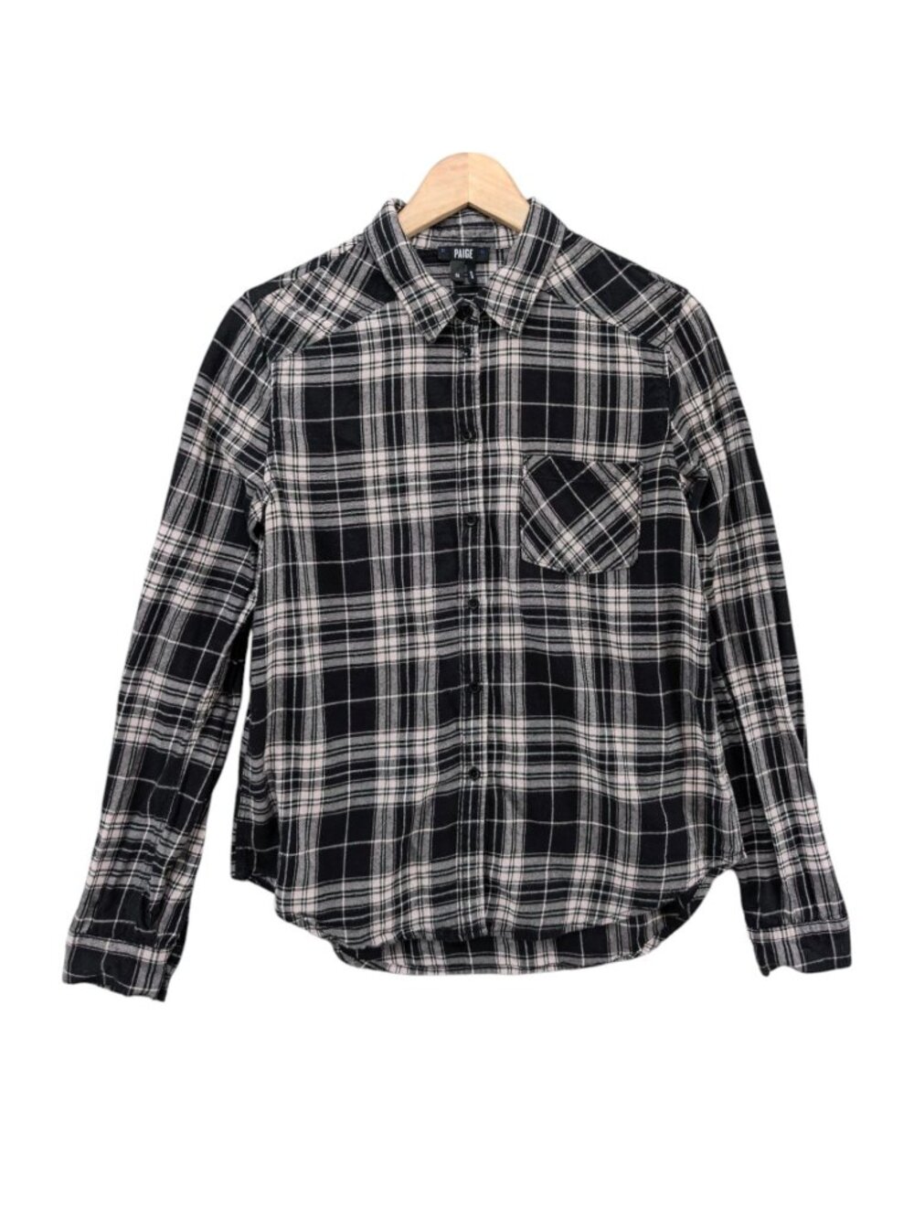 Paige Plaid Flannel Shirt Womens Black Rosewater Long Sleeve Button Up Top Sz M